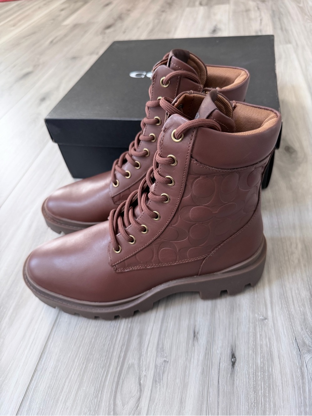 Coach CitySole Embossed Boots Men’s 7.5D Saddle Brown CC748 New